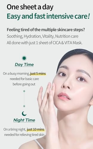 Cica X Vita Daily Pure Mask, 30 Sheets (11.8 fl oz / 350 ml) — Vegan, Hypoallergenic, Weakly Acid, Moisturizing Korean Skin Care